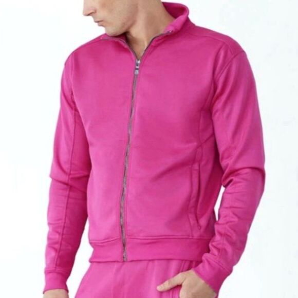 GSTQ Mens Medium Track Jacket Zip Up Hot Pink Athletic Luxury Streetwear NEW - Picture 1 of 12